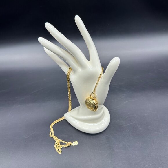 1928 Jewelry - Vintage 1928 Signed Gold Tone Butterfly Locket Pendant Necklace Long Chain Retro